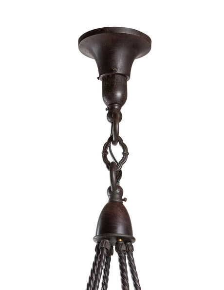 Large hanging lamp, browned, 6 glass shades