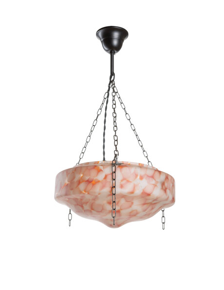 1930s hanging lamp, red cloudy glass shade