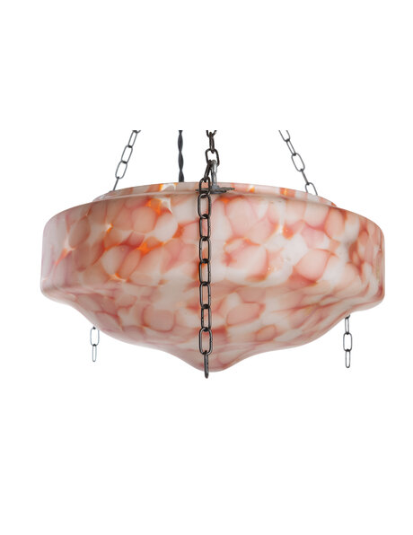 1930s hanging lamp, red cloudy glass shade