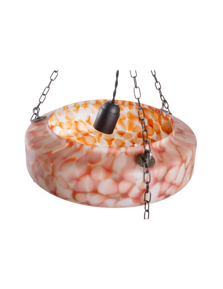 1930s hanging lamp, red cloudy glass shade