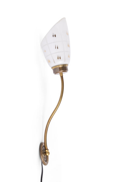 1950s wall lamp, brass and glass