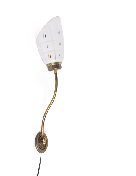 1950s wall lamp, brass and glass