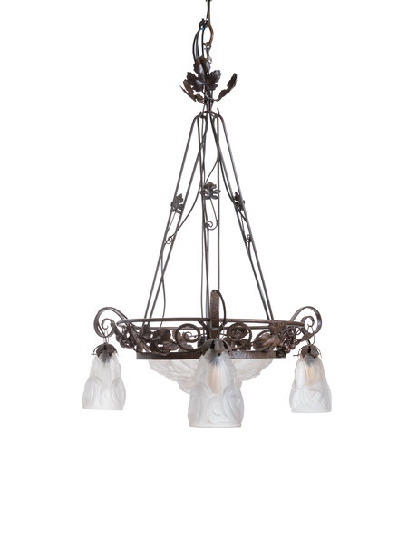 Art Deco hanging lamp, frosted glass