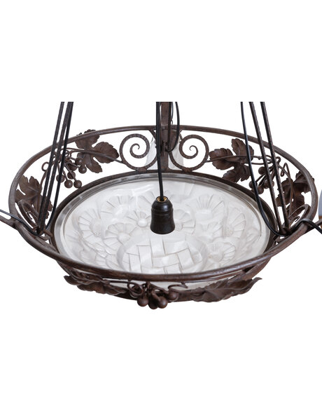 Art Deco hanging lamp, frosted glass