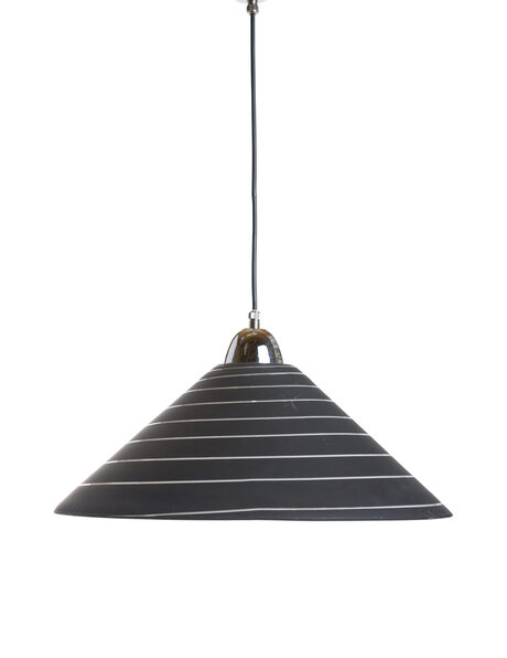 Zwarte glazen hanglamp met witte spiraal