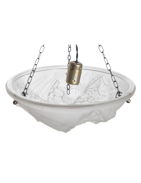 Art Deco hanging lamp, frosted glass bowl on chains