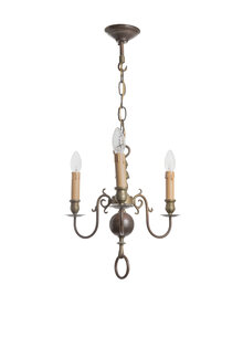 Kleine Messing Kroonluchter, Gebruineerd, 3 Armen