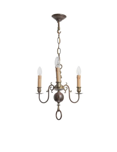 Small chandelier, burnished, 3 electric candles