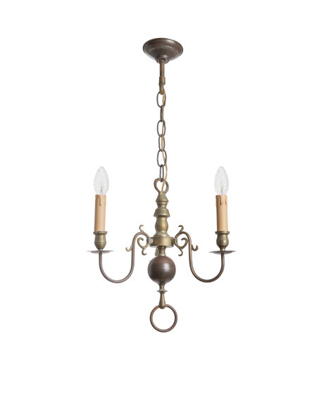 Small chandelier, burnished, 3 electric candles