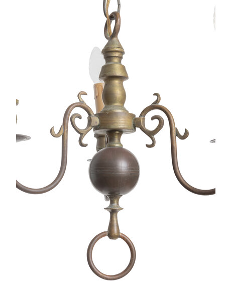 Small chandelier, burnished, 3 electric candles