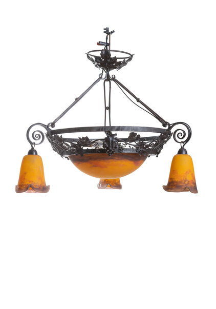 Hanging Lamp, Orange Purple Glass, 1930s