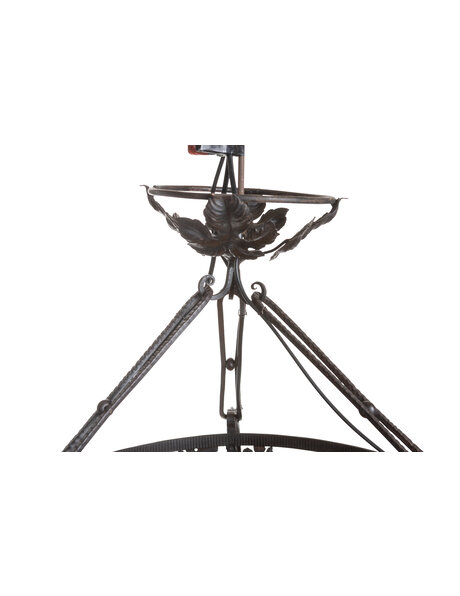 1930s hanging lamp, orange purple glass in wrought iron