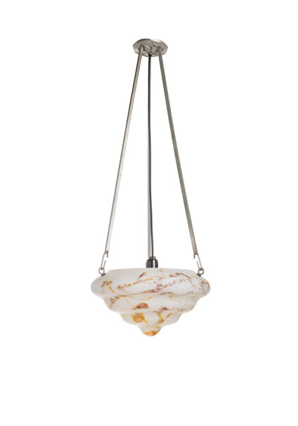 Art Deco Hanglamp, Gemarmerde Schaal aan Buizen