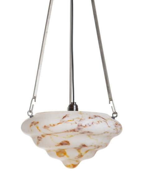 Art Deco hanging lamp, orange-brown marbled glass