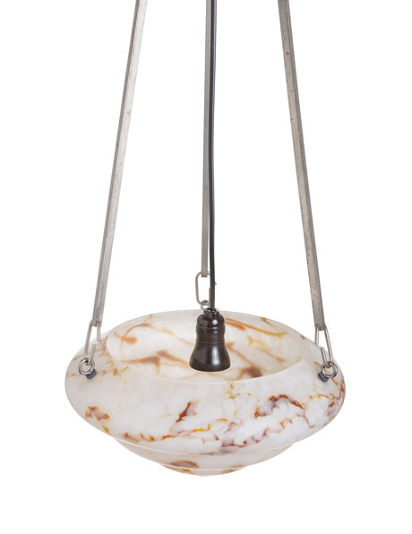 Art Deco hanging lamp, orange-brown marbled glass