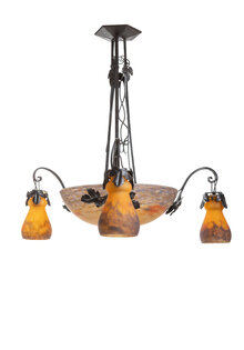 Antique Hanging Lamp, Croismare, Orange Purple Glass