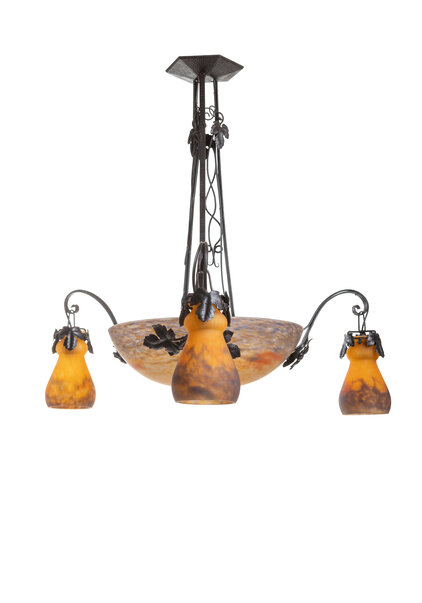 Antique Hanging Lamp, Croismare, Orange Purple Glass