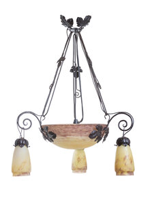 Classic Hanging Lamp, Yellow-Purple Glass, 1930s