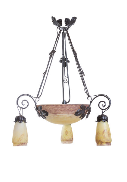 Klassieke Hanglamp, Geel-Paars Glas, Jaren 30
