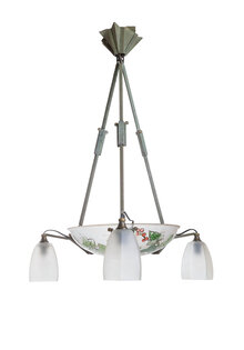 Art Deco Hanging Lamp, Frosted Glass with Flowers