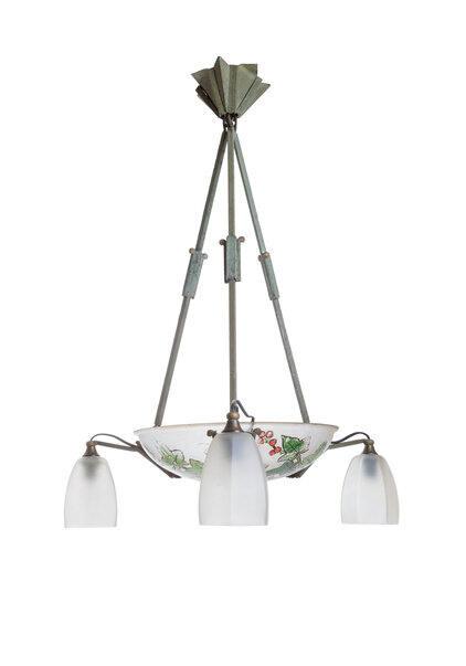 Art Deco Hanglamp, Mat Glas met Bloemen