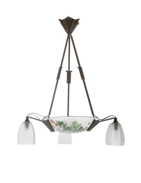 1930s hanging lamp, frosted glass and flowers
