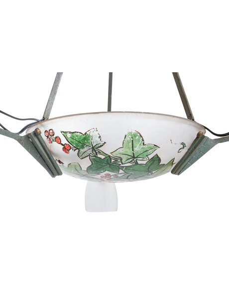 1930s hanging lamp, frosted glass and flowers