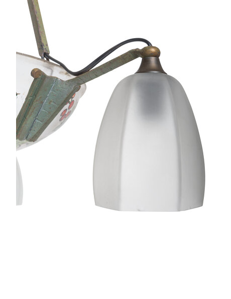 Jaren 30 hanglamp, matglas en bloemen