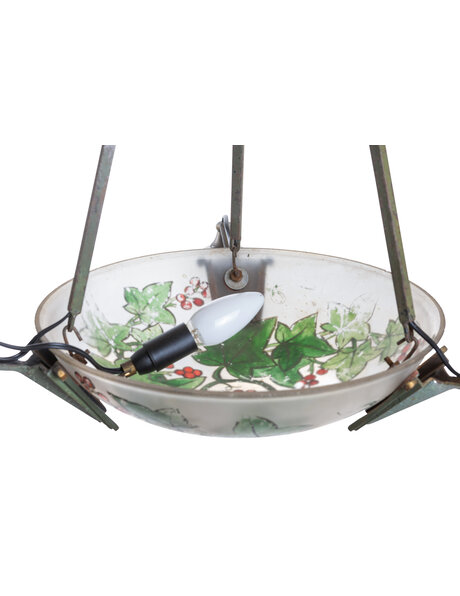 Jaren 30 hanglamp, matglas en bloemen
