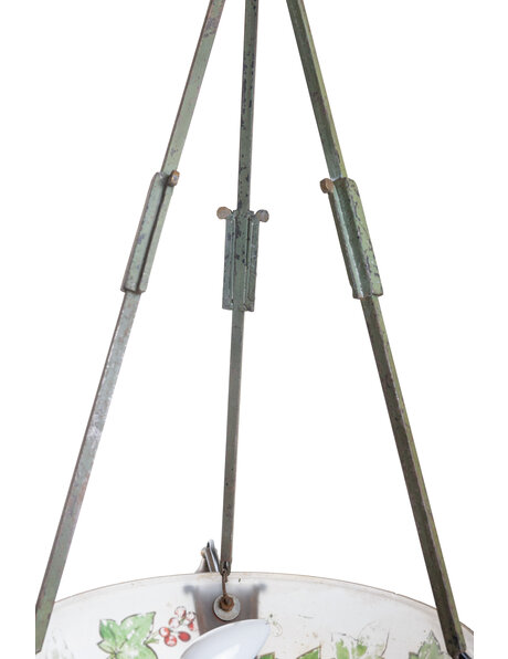 1930s hanging lamp, frosted glass and flowers