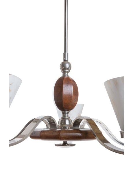 1950s hanging lamp, six arms with glass shades