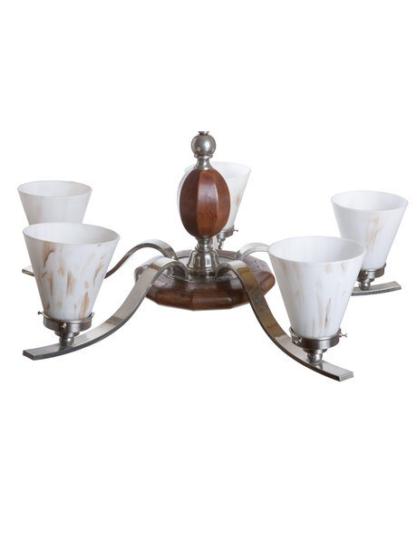 1950s hanging lamp, six arms with glass shades