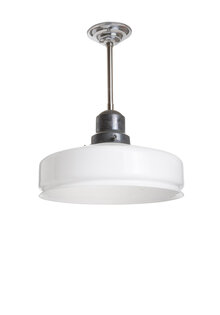 Witte Glazen Hanglamp aan Chroom, Jaren 60