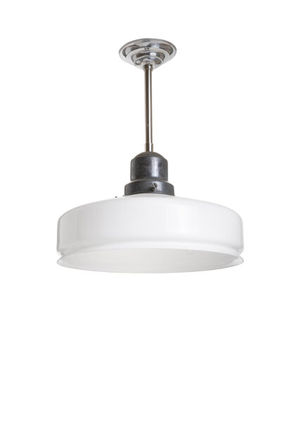 White Glass Hanging Lamp on Chrome, 1960s