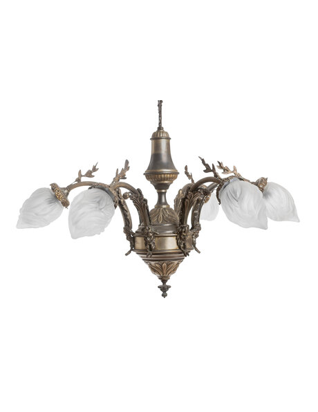 Classic hanging lamp, frosted glass flames