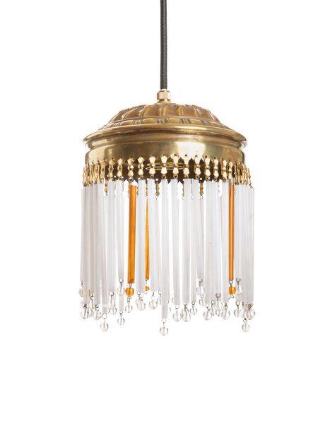 Kleine messing hanglamp, lange kralen