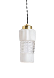 Small Hanging Lamp, Glass Cylinder, Vintage, White and Clear Glass