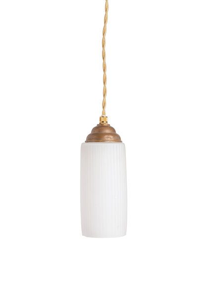 Hanging lamp, White Cylinder on Gold Fixture