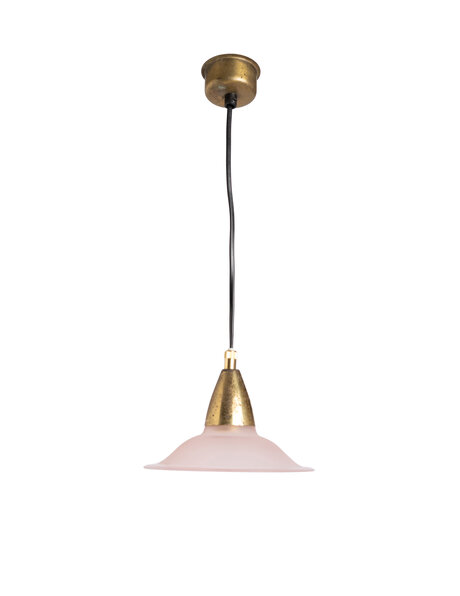 Very small hanging lamp, light pink glass on a cord