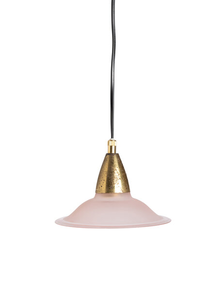 Very small hanging lamp, light pink glass on a cord