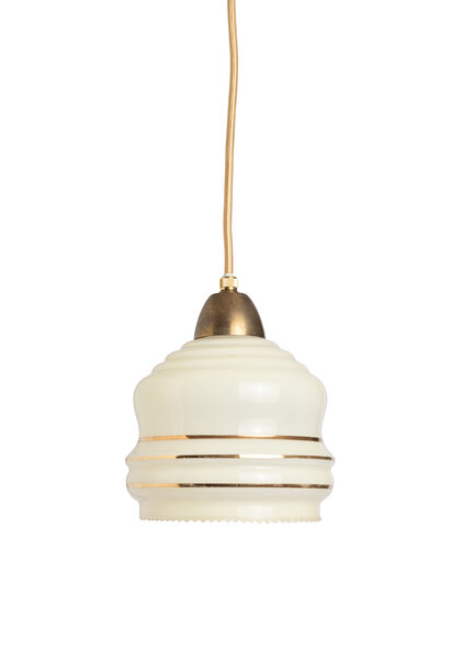 Licht geel Glazen Hanglampje, Vintage, Jaren 40