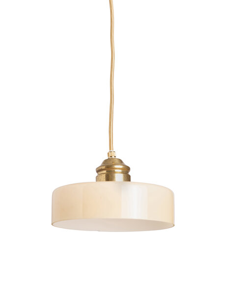 Vintage hanglampje, licht gele lampenkap aan snoer