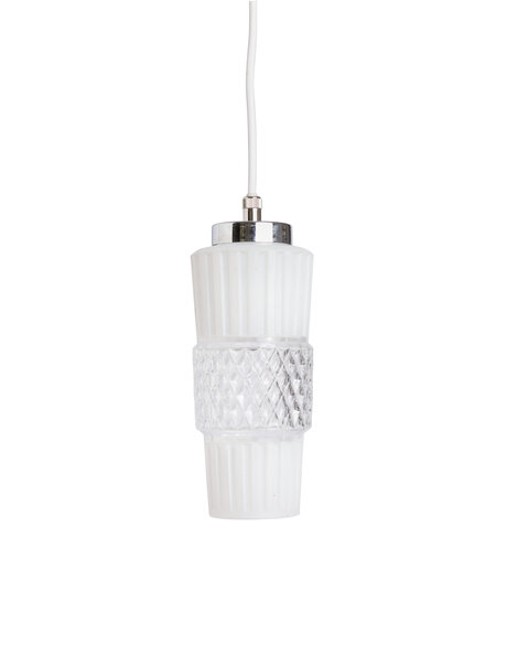 Vintage hanglampje, wit en helder glas, jaren 50