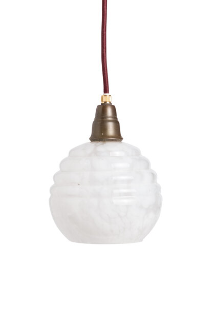 Small Hanging Lamp, White Clouded Glass Ball on Cord