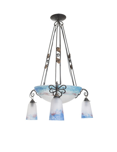 1930s hanging lamp, blue-white glass, French