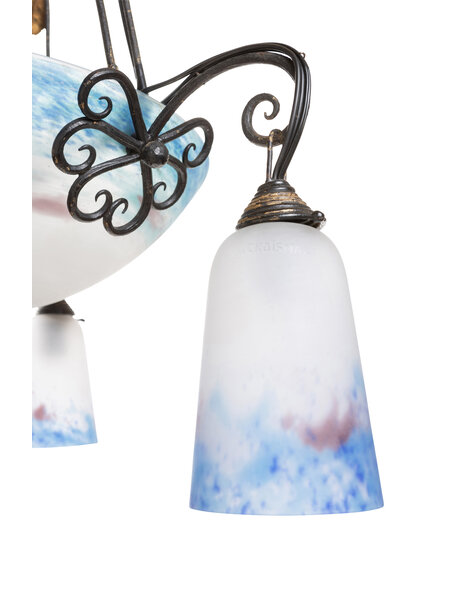 1930s hanging lamp, blue-white glass, French