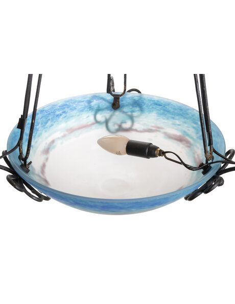 1930s hanging lamp, blue-white glass, French