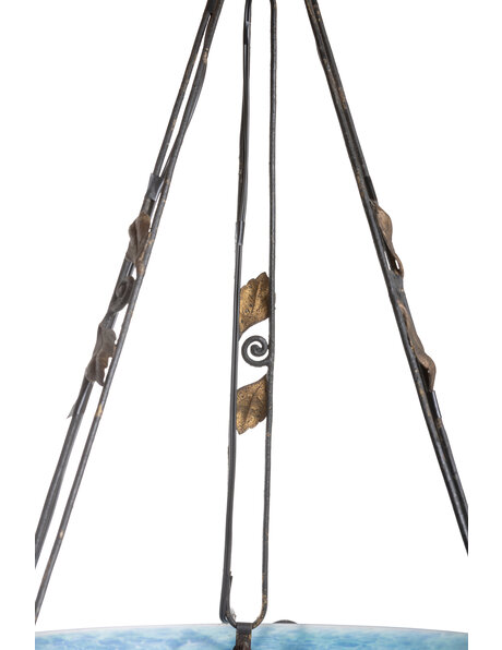 Jaren 30 hanglamp, blauw-wit glas, Frans