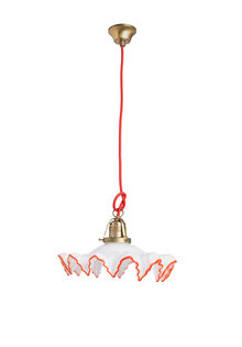 Glazen Hanglamp, Wit met Rood, Gekarteld