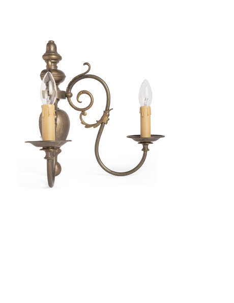 Classic wall lamp, 2 candles, brass